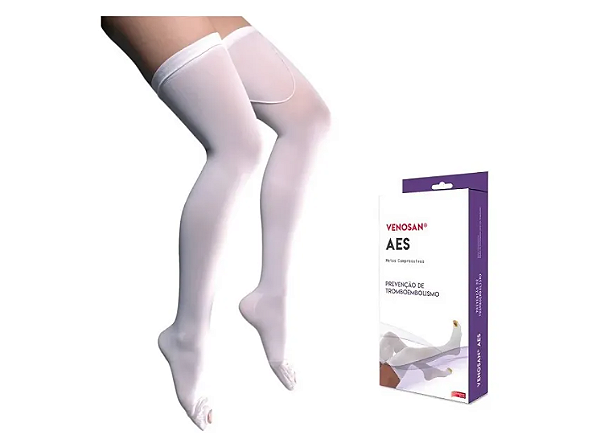 Meia de compressão pós cirúrgica antitrombo antiembolia AES 18mmHg Meia-Coxa AGH branca - Venosan