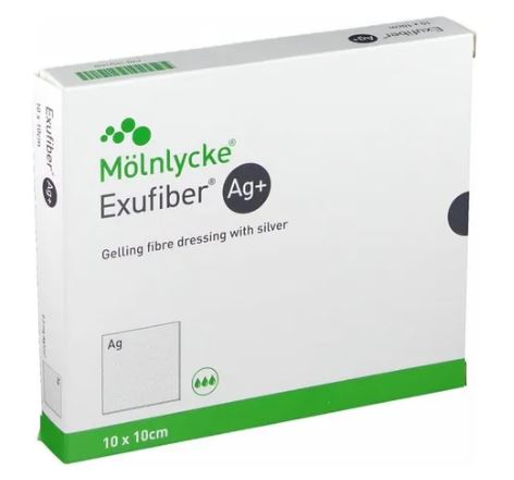 Curativo Exufiber Ag+ Fibra Gelificante com Prata 10x10cm (unidade) - Molnlycke
