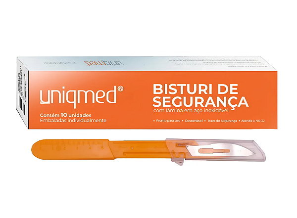 Busturi Descartável com Dispositivo de Segurança Lâmina de Inox 10 cabo 3 - Uniqmed