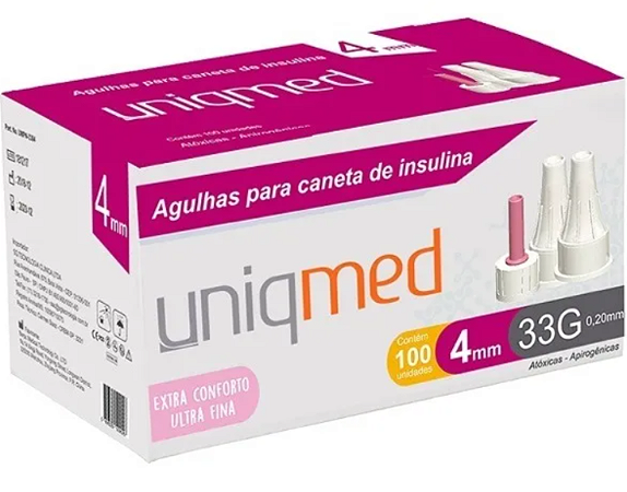 Agulha para Caneta de Insulina 4mmX33G (caixa com 100 unidades) - Uniqmed