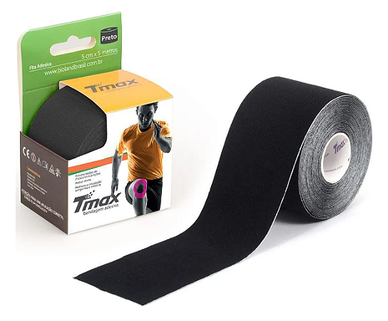 Bandagem Elástica Adesiva Knesio Tape Preta - TMAX