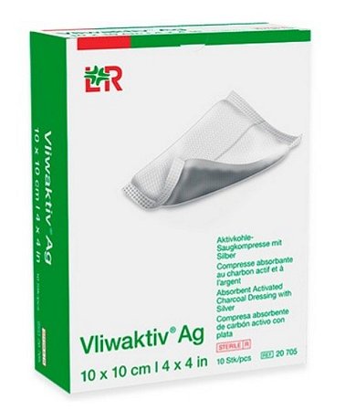 Curativo de Carvão Ativado com Prata Vliwaktiv AG ACT Charcoal Dress W Silver Estéril 10X10cm (1un) - Lohmann & Rauscher