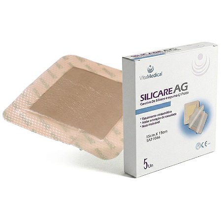 Curativo de Silicone com Espuma de Poliuretano com Prata 10cmX10cm Silicare AG 10cmX10cm (caixa com 10 un)- Vita Medical