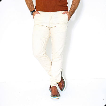 Calça Masculina Linho Sport Fino Bolso Faca Branca Off