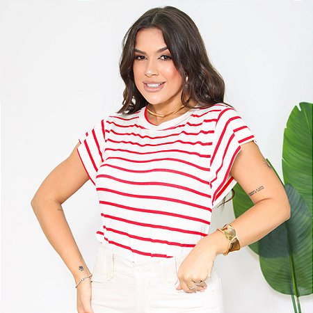 Blusa Feminina Muscle Tee Manga Curta Listrada Leve Versátil