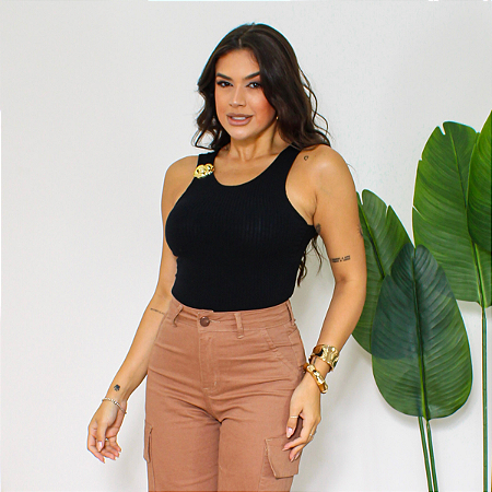 Blusa Regata Feminina Canelado Algodão Premium Flor Casual