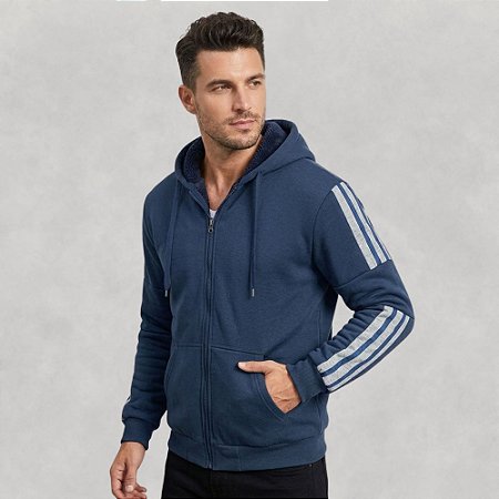 Casaco Moletom Masculino Com Zíper E Capuz Inverno Bolso