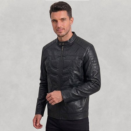 Jaqueta Masculina PU Couro Sintético Com Zíper Estilo Casual