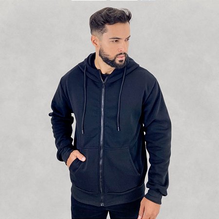 Casaco Moletom Masculino Com Zíper E Capuz Bolso Canguru