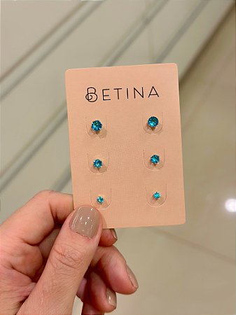 Trio Zircônias Redondas Turquesa 5mm 4mm 3mm