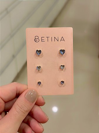 Trio Zircônias Corações Ametista 6mm 5mm 4mm