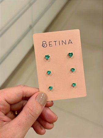 Trio Zircônias Corações Turmalina Verde 5mm 4mm 4mm