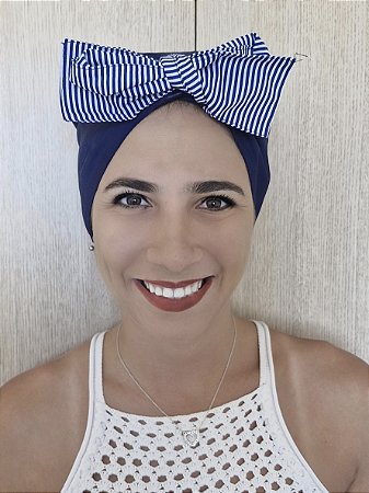 TOUCA CARACOL MODELO DE AMARRAR - AZUL COM LAÇO LISTRADO