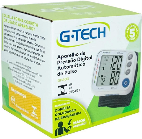 Aparelho de Pressao Digital Automatico de Pulso G-Tech GP400
