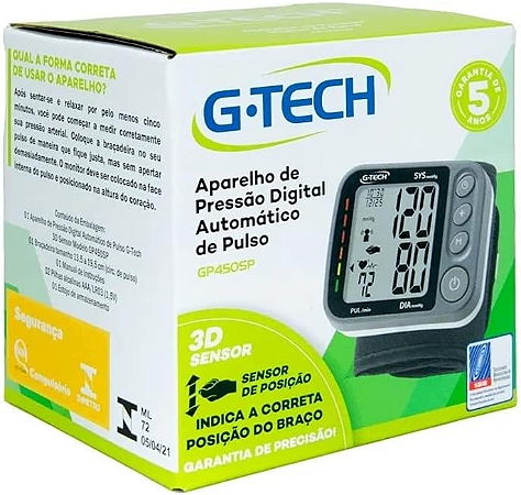Aparelho de Pressao Digital Automatico de Pulso G-Tech 3D Se