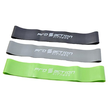 FAIXAS ELASTICAS MINI BANDS C/ 3 PECAS PROACTION VERDE+CINZA+PRETO Ean 7898585741202