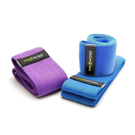 KIT FAIXAS ELASTICAS HIP BAND INTERMEDIARIO C/ 2 PECAS PROACTION AZUL+ROXO Ean 7898585745507