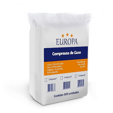 COMPRESSA DE GAZE 13F. C/500 NAO ESTERIL 7,5 CM X 7,5 CM