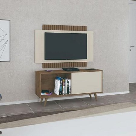 RACK + PAINEL MÁLAGA 5316R-524 MOCACCINO RÚSTICO/3D NATURA OFF WHITE - ATUALLE MÓVEIS