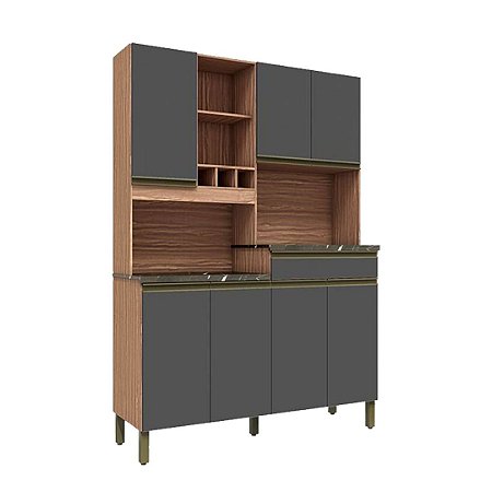 KIT Cozinha 7 Portas 1 Gaveta VERDOT 100% MDF Castanho/ Chumbo - RONIPA