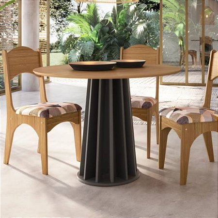 MESA DE JANTAR REDONDA 4 LUGARES RIPADA - TM71 - PRETO/FREIJO - DALLA COSTA