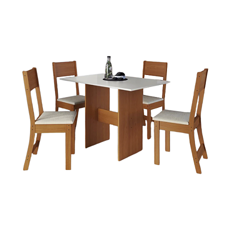 Conjunto de mesa Karla com 4 cadeiras  - Freijo off - linho