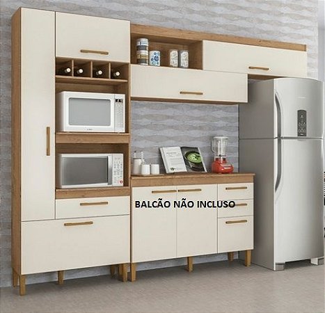 COZINHA 5 PORTAS 1 GAVETA NAPOLES 4340-389 MOCACCINO RÚSTICO / NATURA OFF WHITE - ATUALLE MÓVEIS