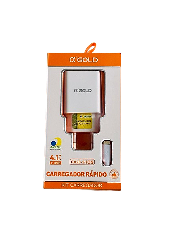 CARREGADOR DE CELULAR A'GOLD IPHONE COM 2 USB 4.1A MOD. CA28-2