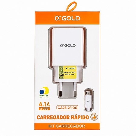 CARREGADOR DE CELULAR A'GOLD IPHONE COM 2 USB MOD. CA28-2