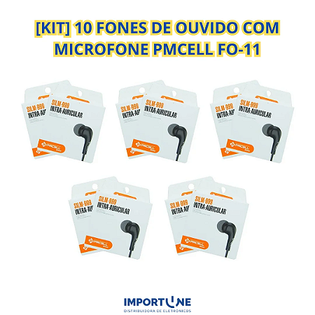 KIT 10 FONES DE OUVIDO PMCELL COM MICROFONE MOD. FO-11