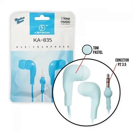 FONE DE OUVIDO KAPBOM SEM MICROFONE COLORIDO KA-835