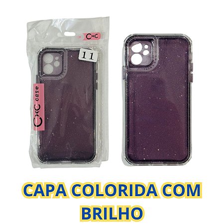 CAPA COLORIDA COM BRILHO PARA IPHONE 11