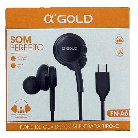FONE DE OUVIDO A'GOLD COM ENTRADA TIPO C FN-A61