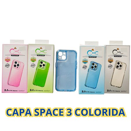 CAPA TRANSPARENTE SPACE 3 COLORIDO IPHONE 17