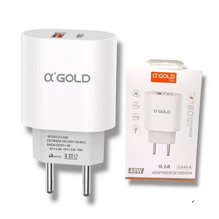 FONTE A'GOLD IPHONE 40W USB E TIPO C 9.1A CA40-4