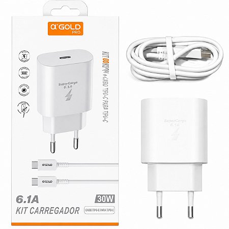 CARREGADOR A'GOLD USB-C PARA TIPO C 30W 6.1A MOD. CA37-3