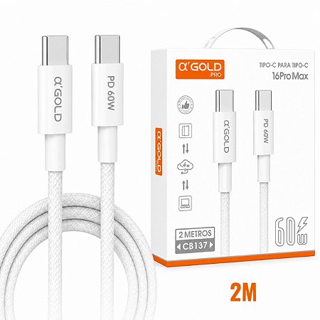 CABO MALHA A'GOLD USB-C PARA TIPO C 2M 60W CB137
