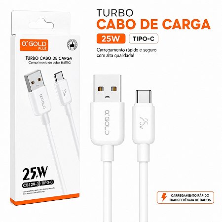 CABO DE CELULAR A'GOLD 25W TIPO C 1M CB129-3