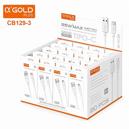 KIT 20 CABO USB A'GOLD 25W USB PARA TIPO C