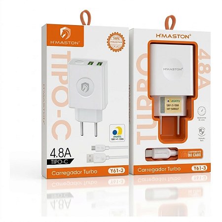 CARREGADOR DE CELULAR H'MASTON PRO 4.8A TIPO C MOD: Y61-3