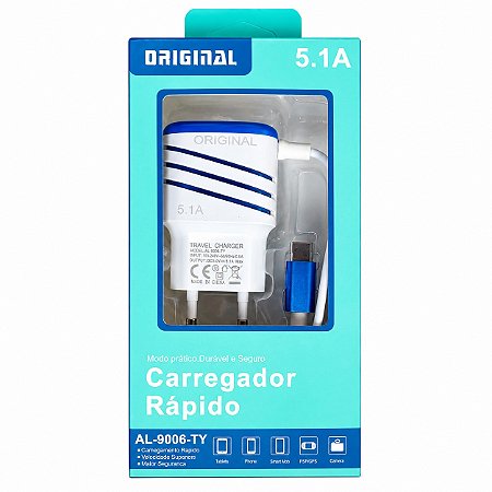 CARREGADOR DE CELULAR ALTOMEX SMART C/ 2 USB 5.1A TIPO C AL-9006-TY