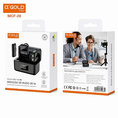 MICROFONE DE LAPELA A'GOLD SEM FIO DUPLO IPHONE CASE CARREGADORA MCF-26