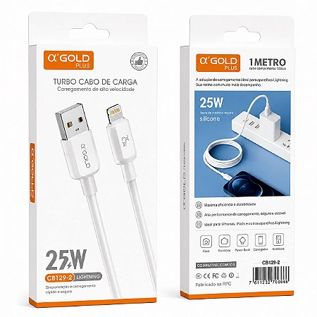 CABO DE CELULAR A'GOLD 25W IPHONE 1M CB129-2