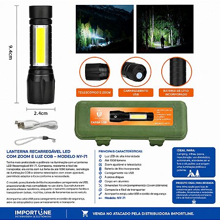LANTERNA RECARREGAVEL LEHMOX PEQUENA MODELO TATICA NY-71