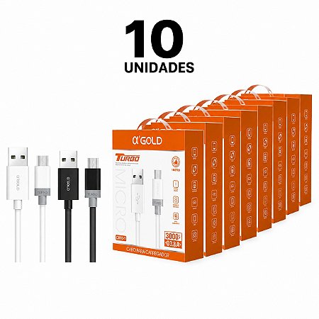 KIT 10 CABO DE CELULAR A'GOLD 4.0A V8 1M