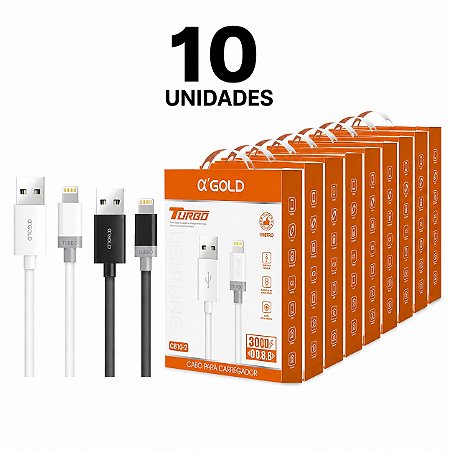 KIT 10 CABO DE CELULAR A'GOLD 5.0A IPHONE 1M