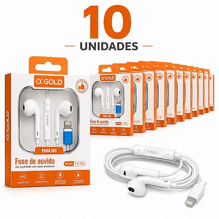 KIT 10 FONE DE OUVIDO A'GOLD IPHONE COM ENTRADA LIGHTING FN-A58