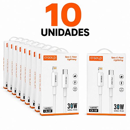 KIT 10 CABO A'GOLD USB-C PARA LIGHTNING 1M