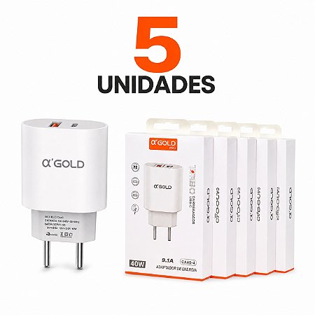 KIT 5 FONTE A'GOLD IPHONE 40W USB E TIPO C 9.1A CA40-4