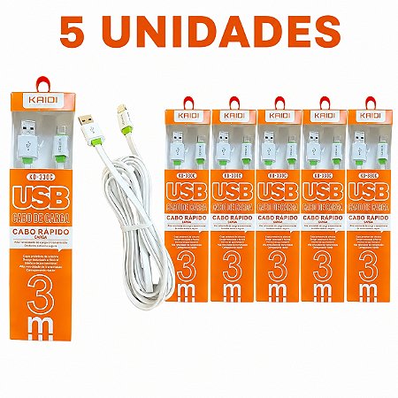 KIT 5 CABO DE CELULAR KAIDI TIPO C 3M KD-330C